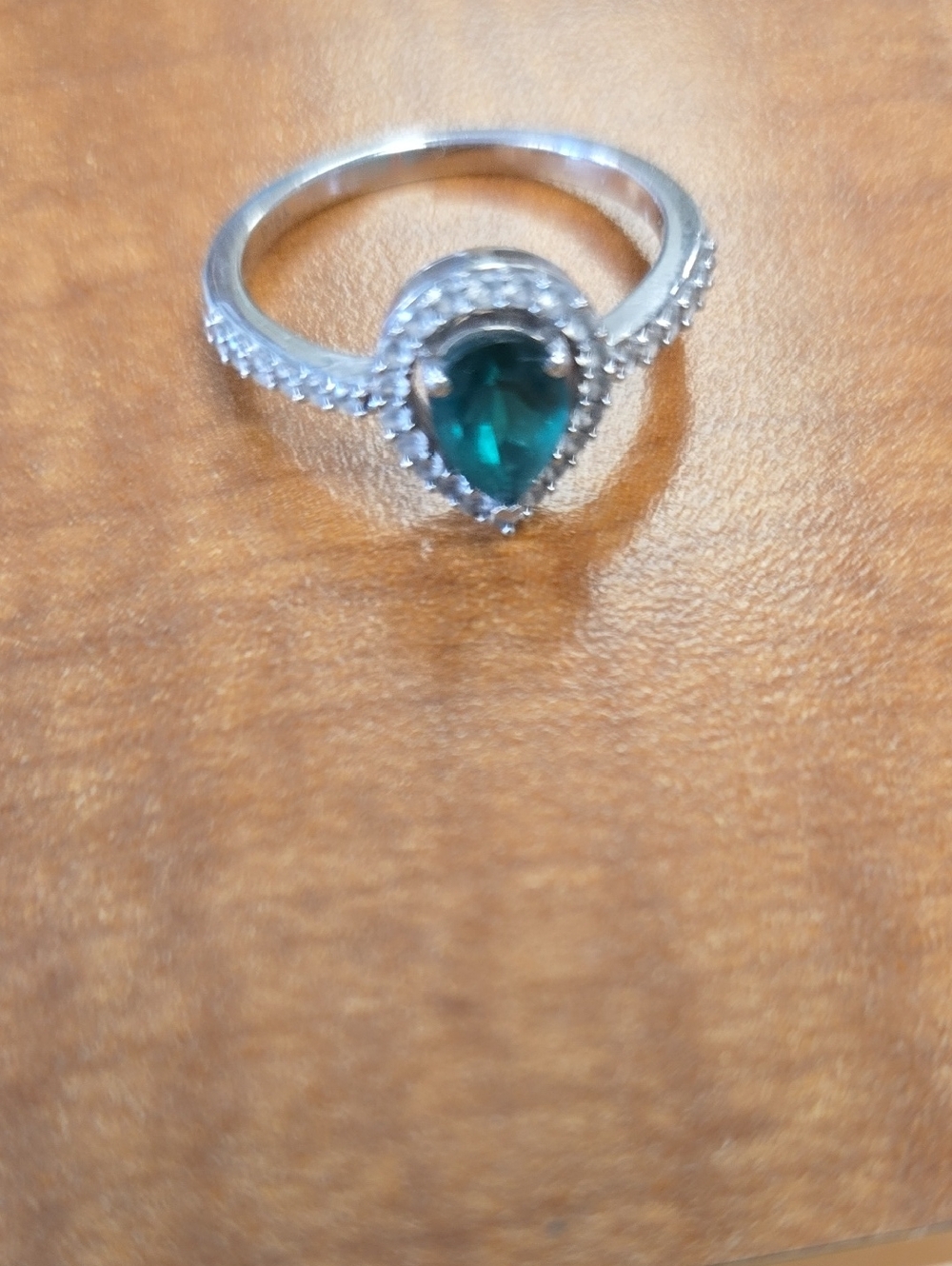Pear Drop Green Gemstone Sterling Silver-Style Ring